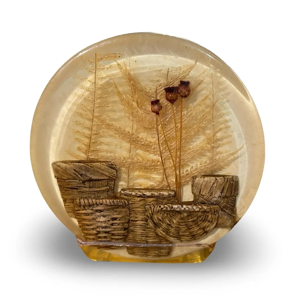 Lucite Pressed Flower Baskets Trivet MCM BOHO Design Gifts Vintage Mid‎ Century